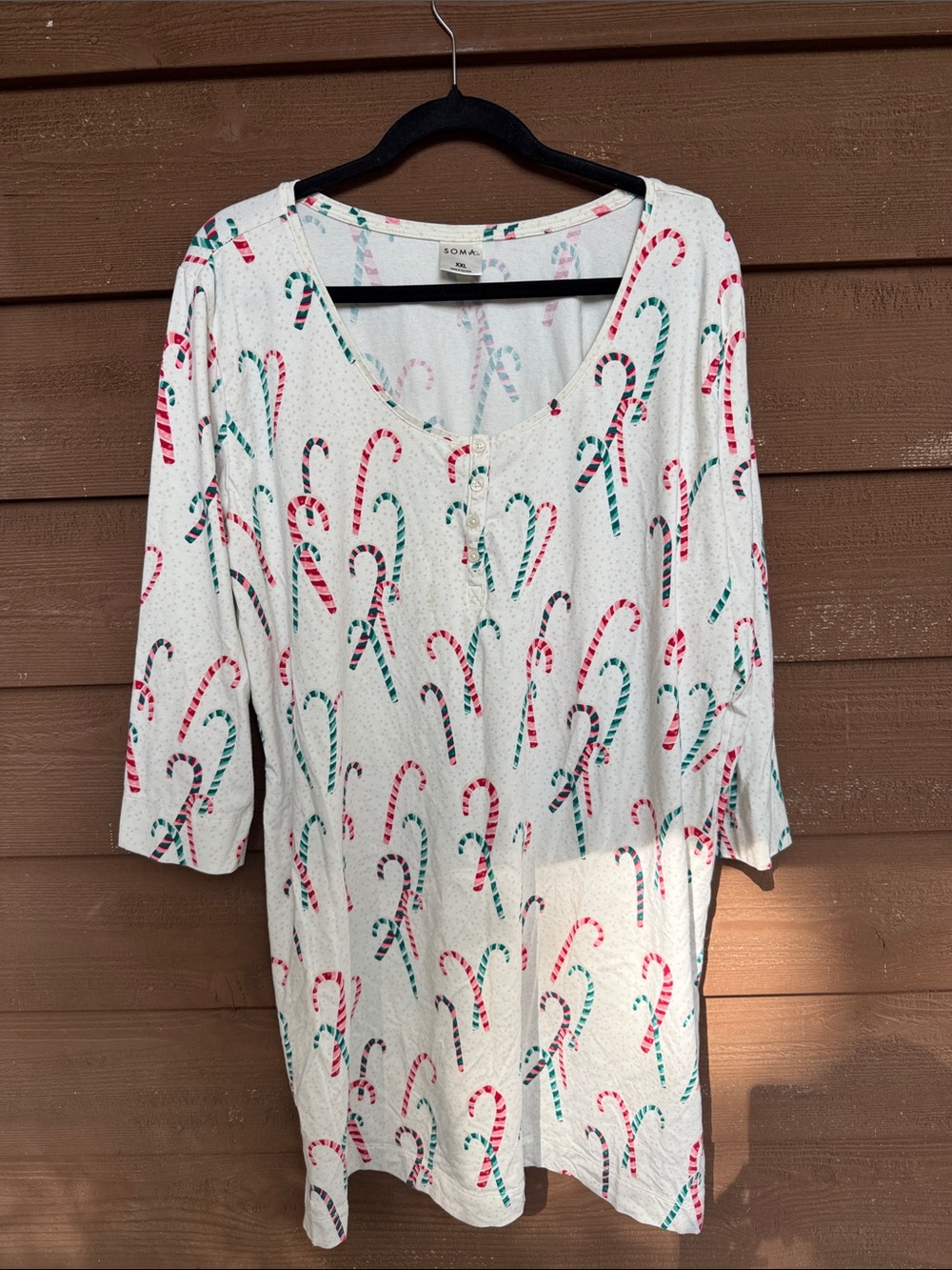 Soma Cream Long-Sleeve Pajama Shirt with Red and Green Candy Cane Print size XXL